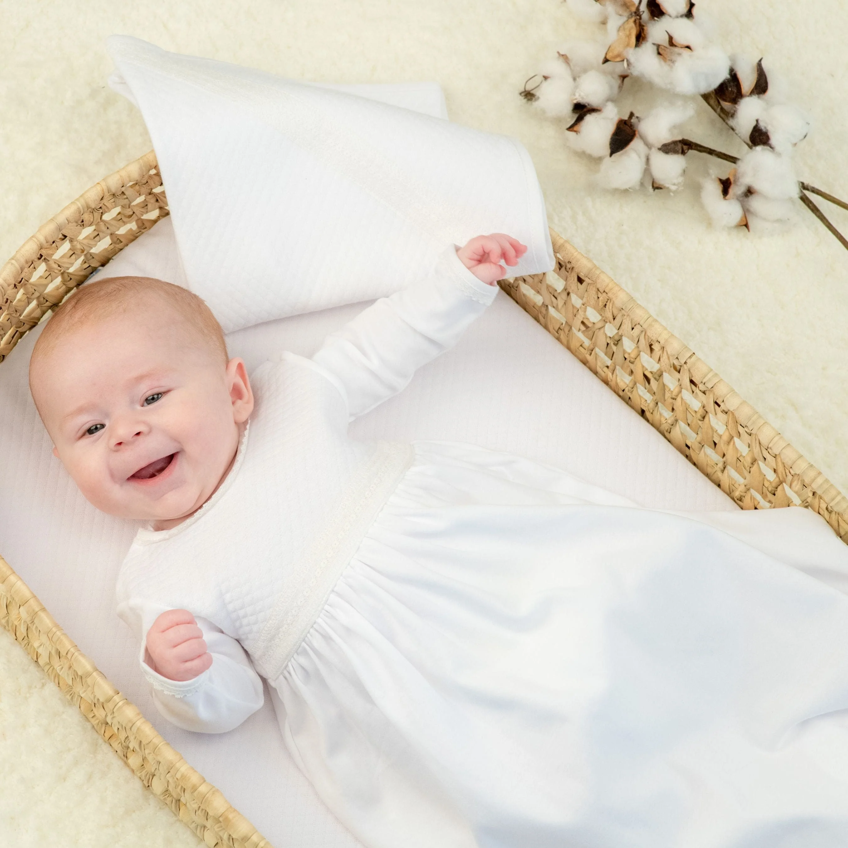 Baby White Quilted Cotton Gown Set (3)